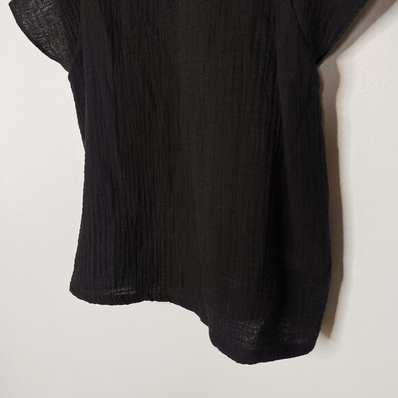 Evereve Roan + Ryan XS Black Elliott Gauze Flutter Sleeve VNeck Top Short Sleeve - Picture 4 of 8